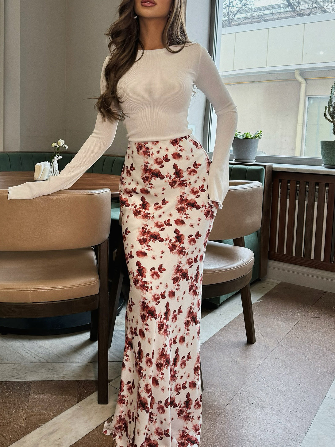 Satin Printed Fishtail Skirt