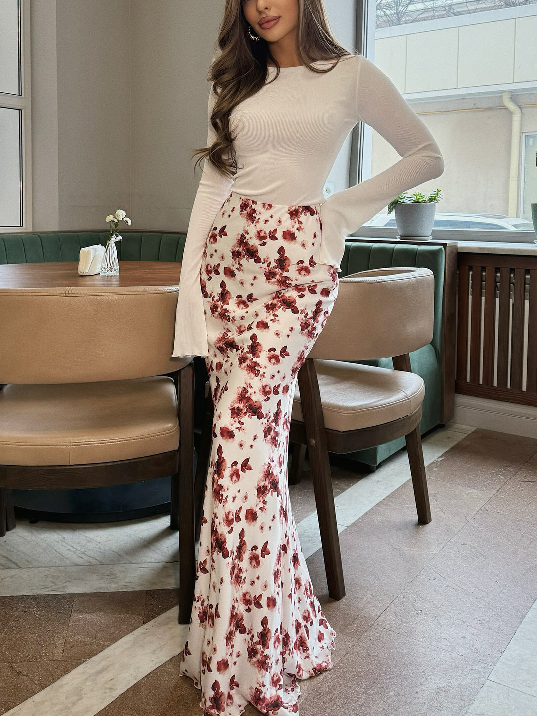 Satin Printed Fishtail Skirt