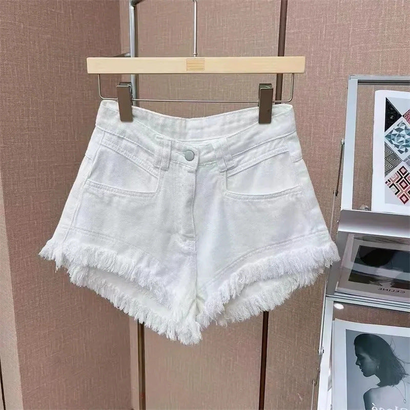 Mid-waist Korean Style Casual Burrs Tassels Hot Girl Denim Shorts