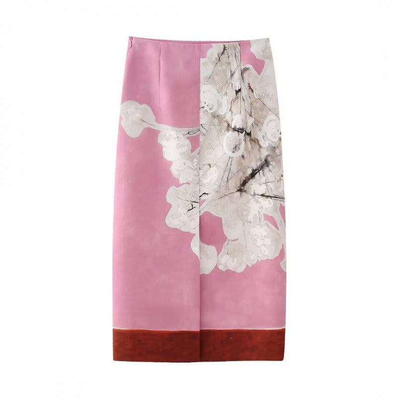 French Fashion Linen Blended Straight Skirt